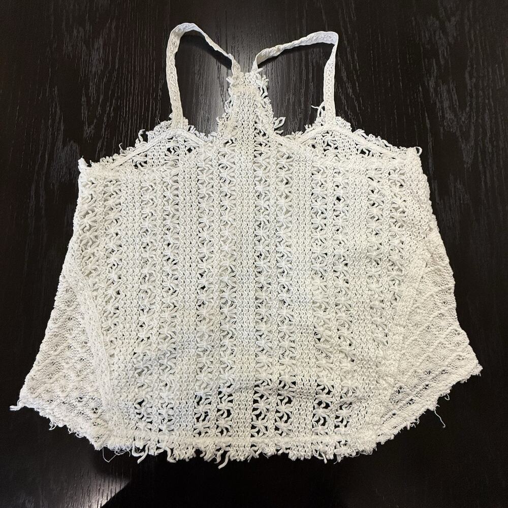 Vintage Havana White Crochet Floral Tank Festival Cottagecore Fairy Medium